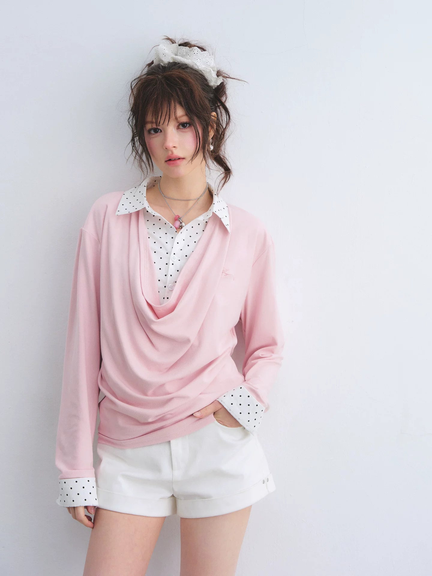 Polka Dot Layered Drape Top