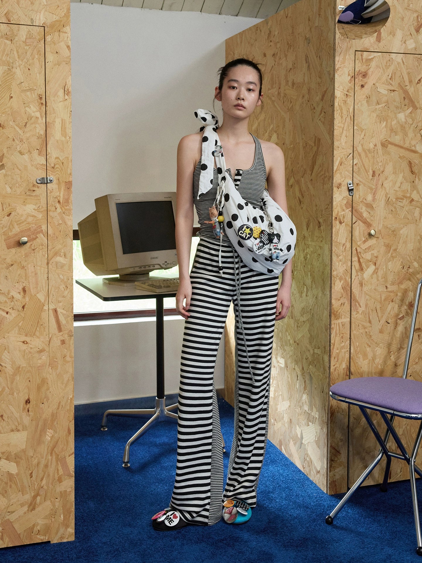 Polka Dot Ruched Dumpling Shoulder Bag