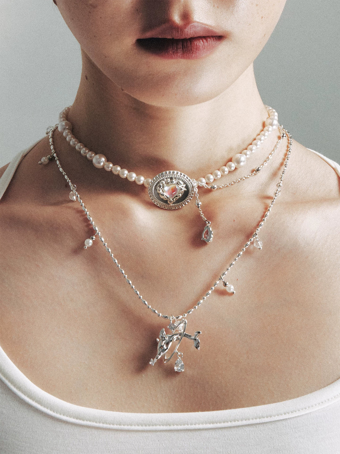 Opal Pearl Heart Necklace
