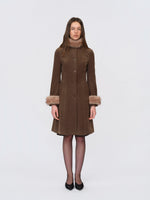 Detachable-Collar Wool-Blend Long Coat