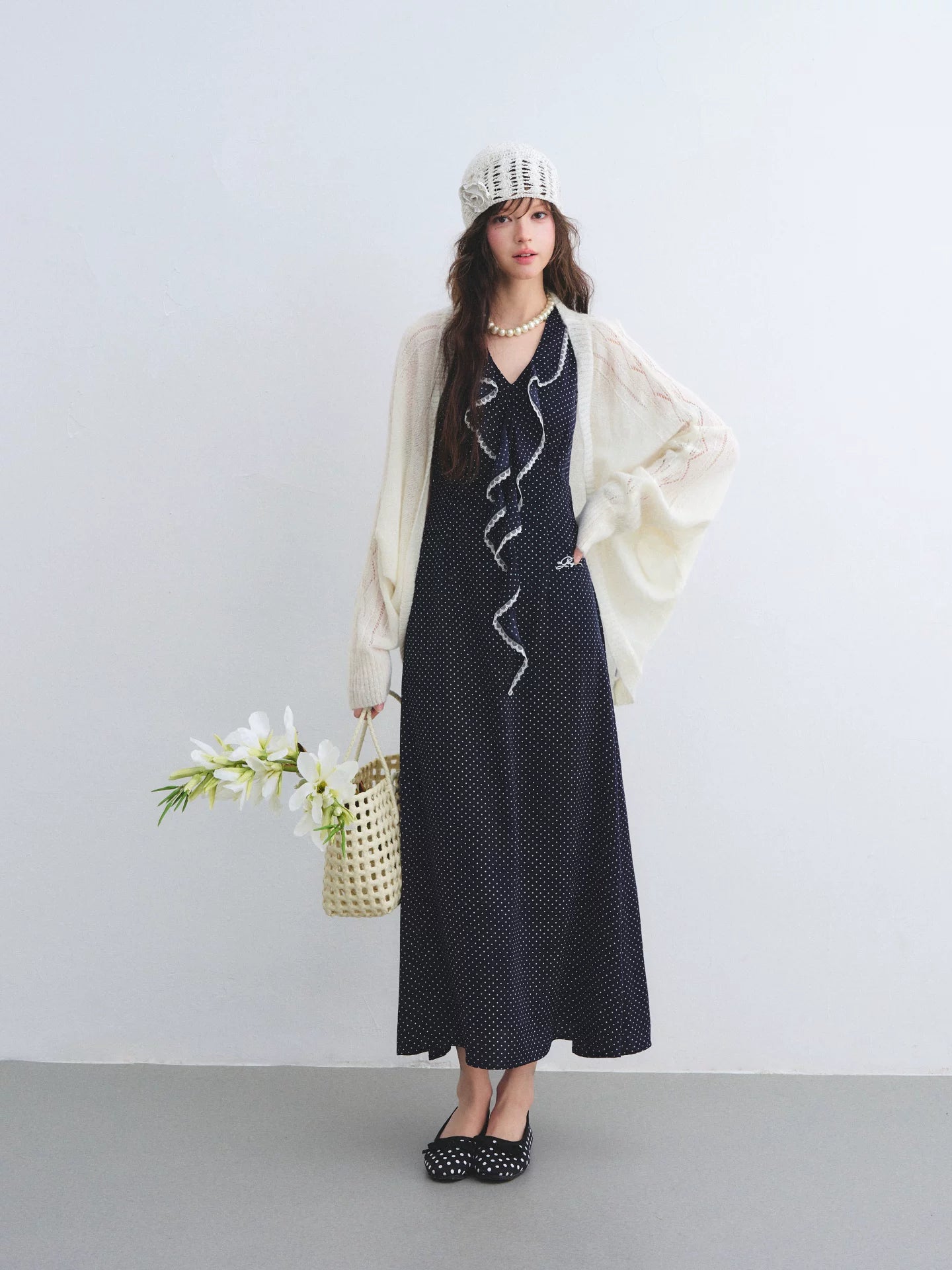 Navy Blue Polka Dot Ruffle Dress