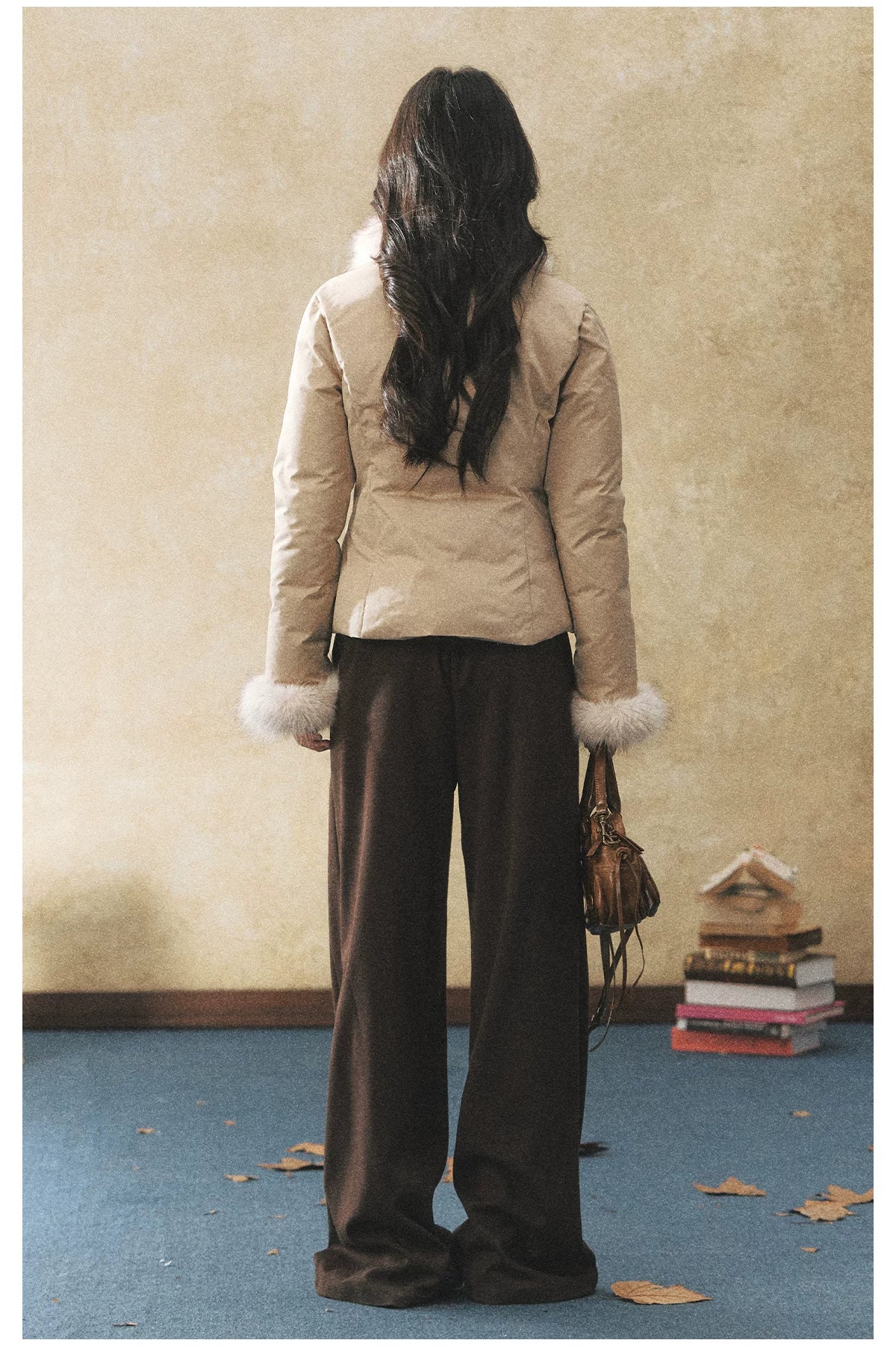 Khaki Faux Fur Collar Puffer Jacket