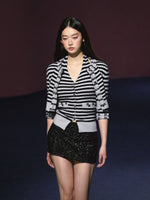 Contrast Stripe Halter Camisole Tank Top & Cardigan Set