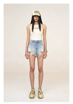 Blue Denim Frayed Distressed Shorts