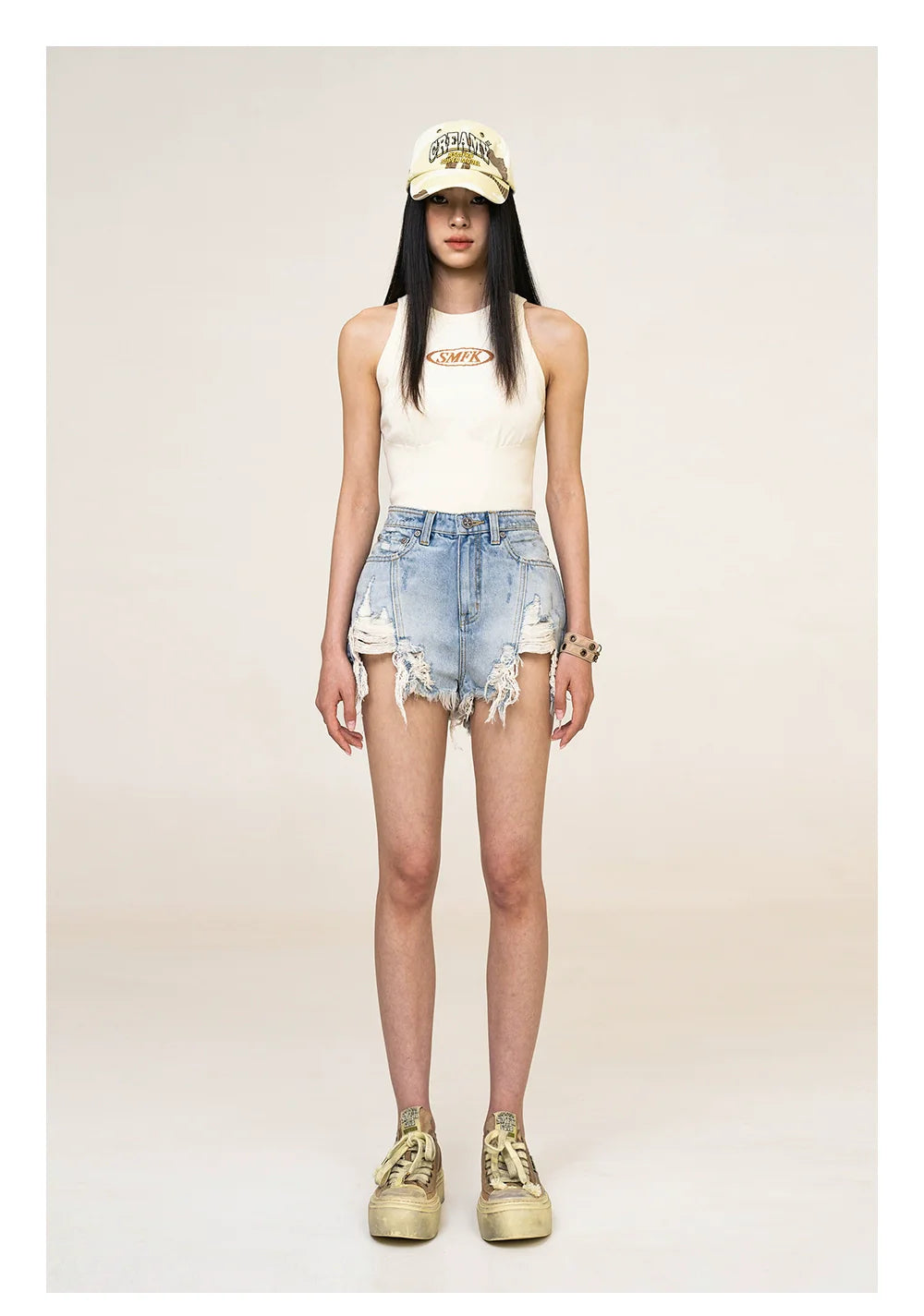 Blue Denim Frayed Distressed Shorts