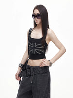 Cross Backless Rhinestone Tank Top