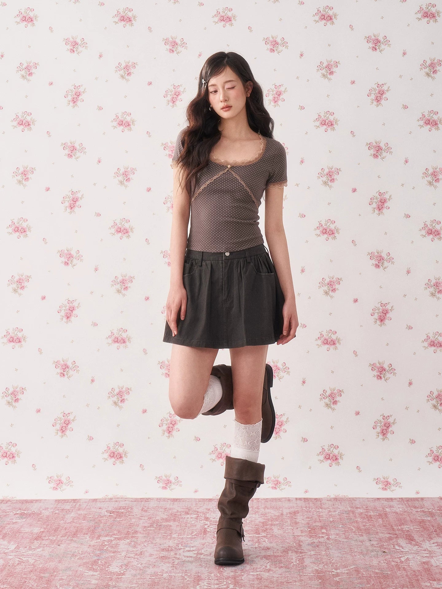Black Vintage Pleated Mini Skirt