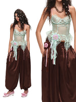 Black & Brown Satin Balloon Pants
