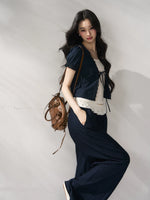 Navy Blue Floral Lace Set