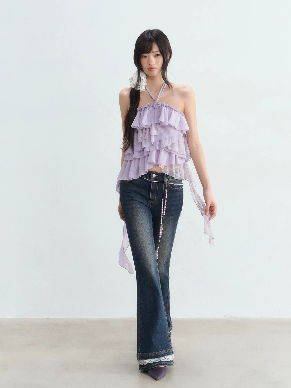 Lace Halter Chiffon Top