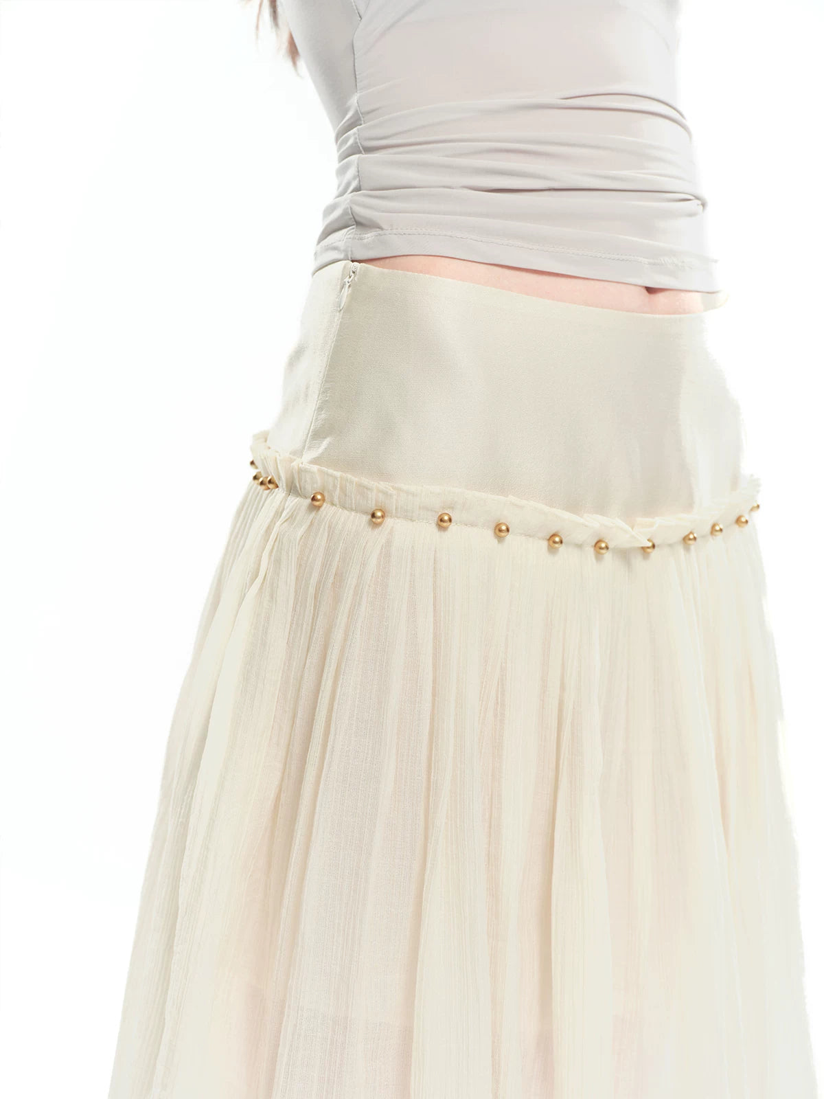 Beaded A-line Pleated Tencel Skirt