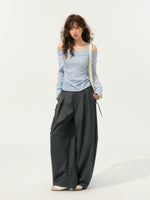 Fake Two-Piece Color-Block Draped Collar Knit Top
