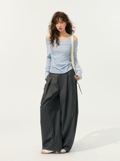 Fake Two-Piece Color-Block Draped Collar Knit Top