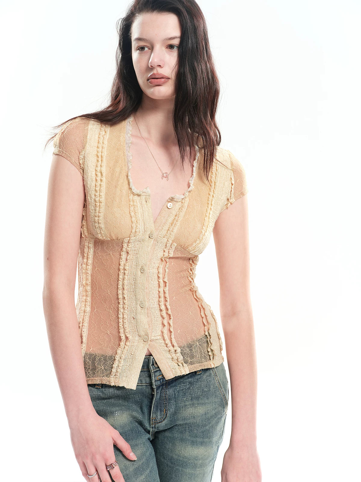 U-Neck Lace Trim Top