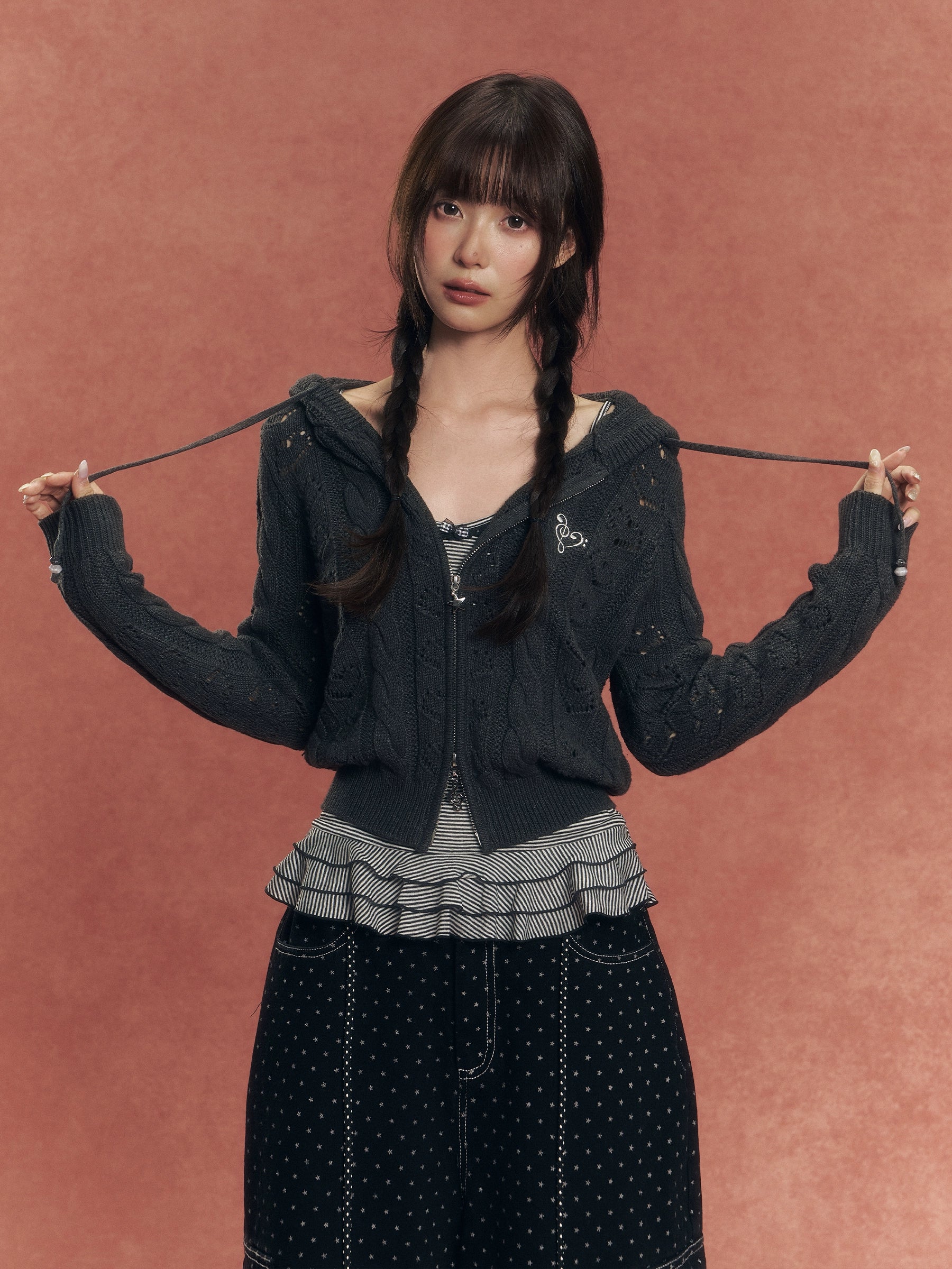 Cat-Ear Cable Knit Hoodie