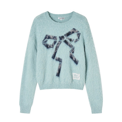 Leopard Bow Crewneck Sweater
