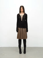 Black & Green Wool Handmade Drawstring Knit Pullover Sweater
