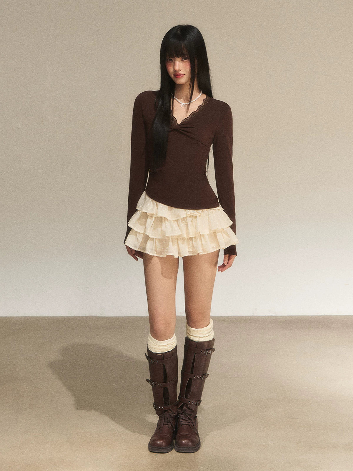 Lace Panel Faux Layered Knit Dress