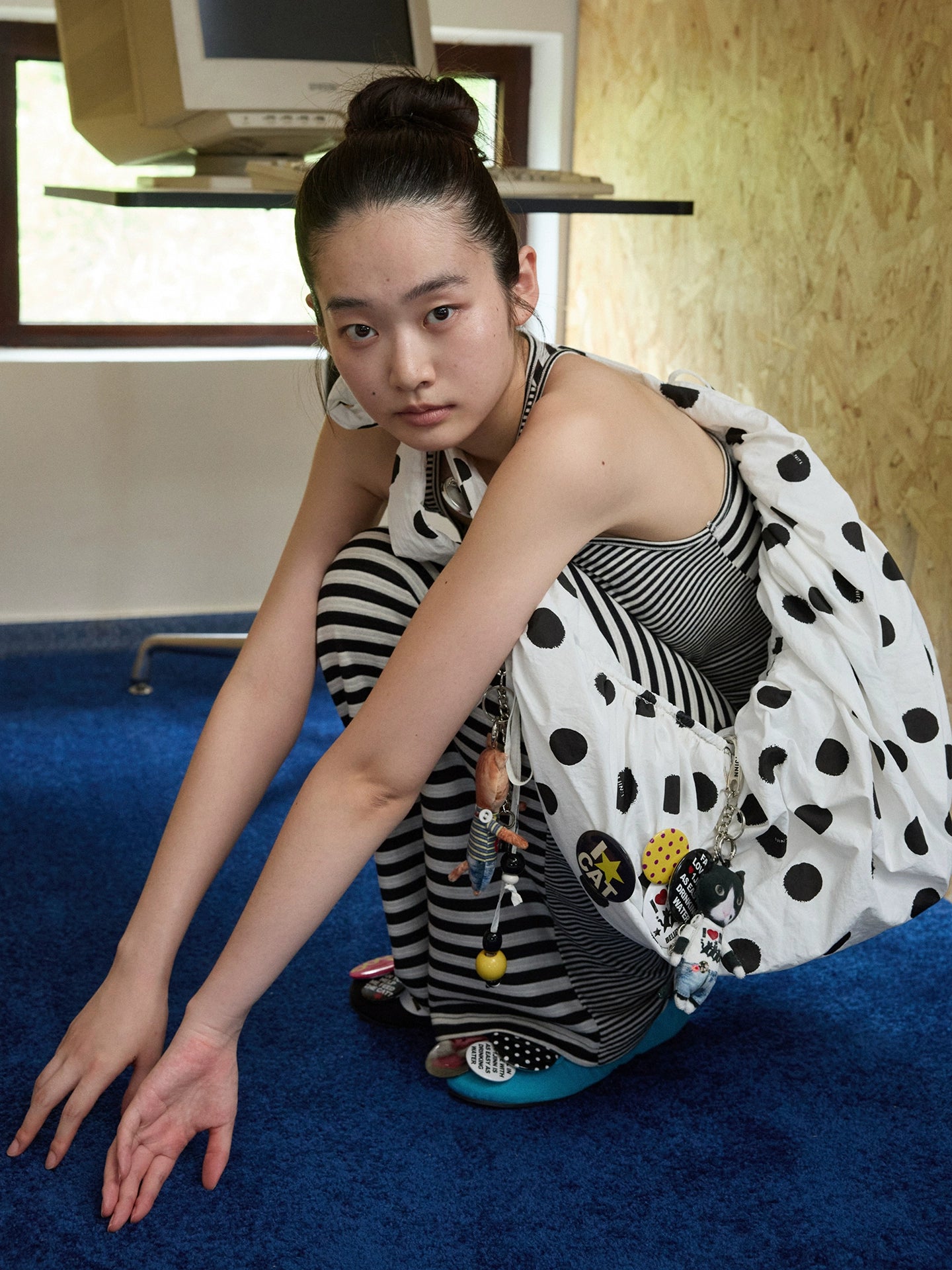Polka Dot Ruched Dumpling Shoulder Bag