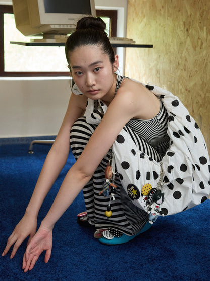 Polka Dot Ruched Dumpling Shoulder Bag