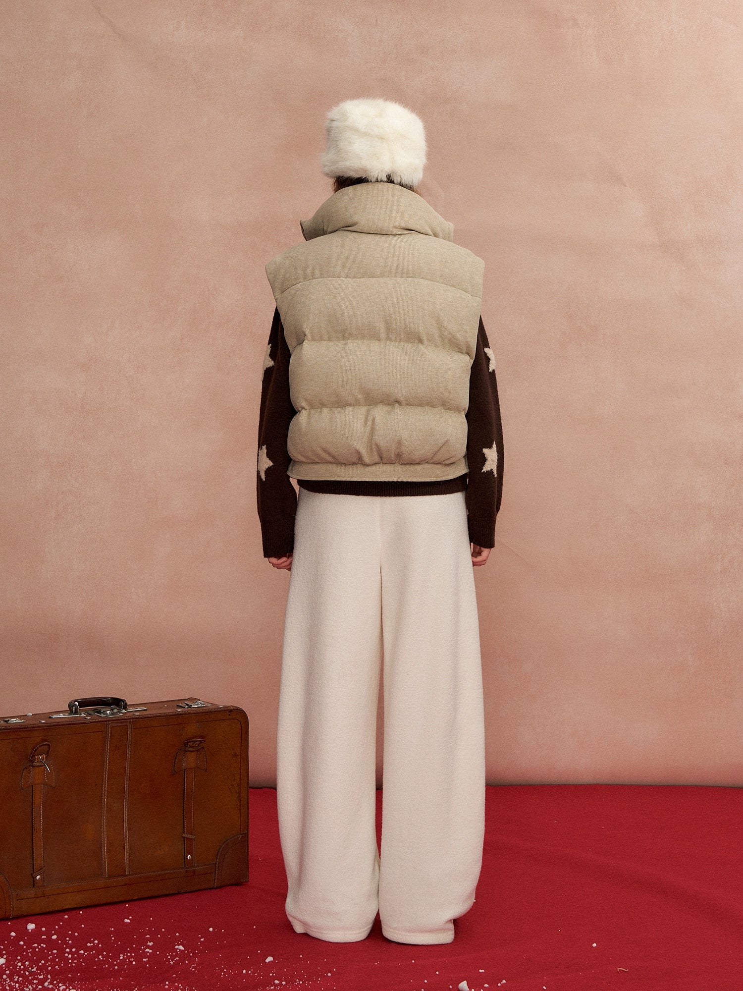 Lace Stand Collar Puffer Vest