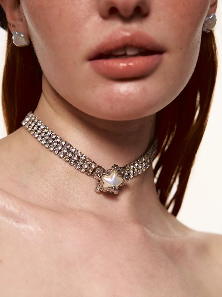 Diamond Pearl Starfish choker
