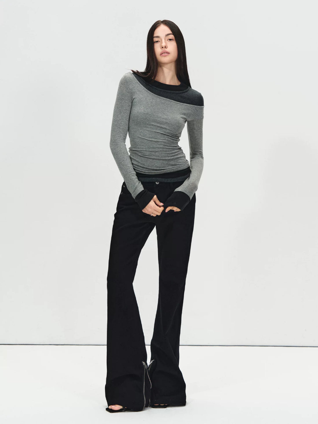 Black Mid-Rise Flare Denim Pants