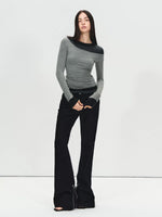 Black Mid-Rise Flare Denim Pants