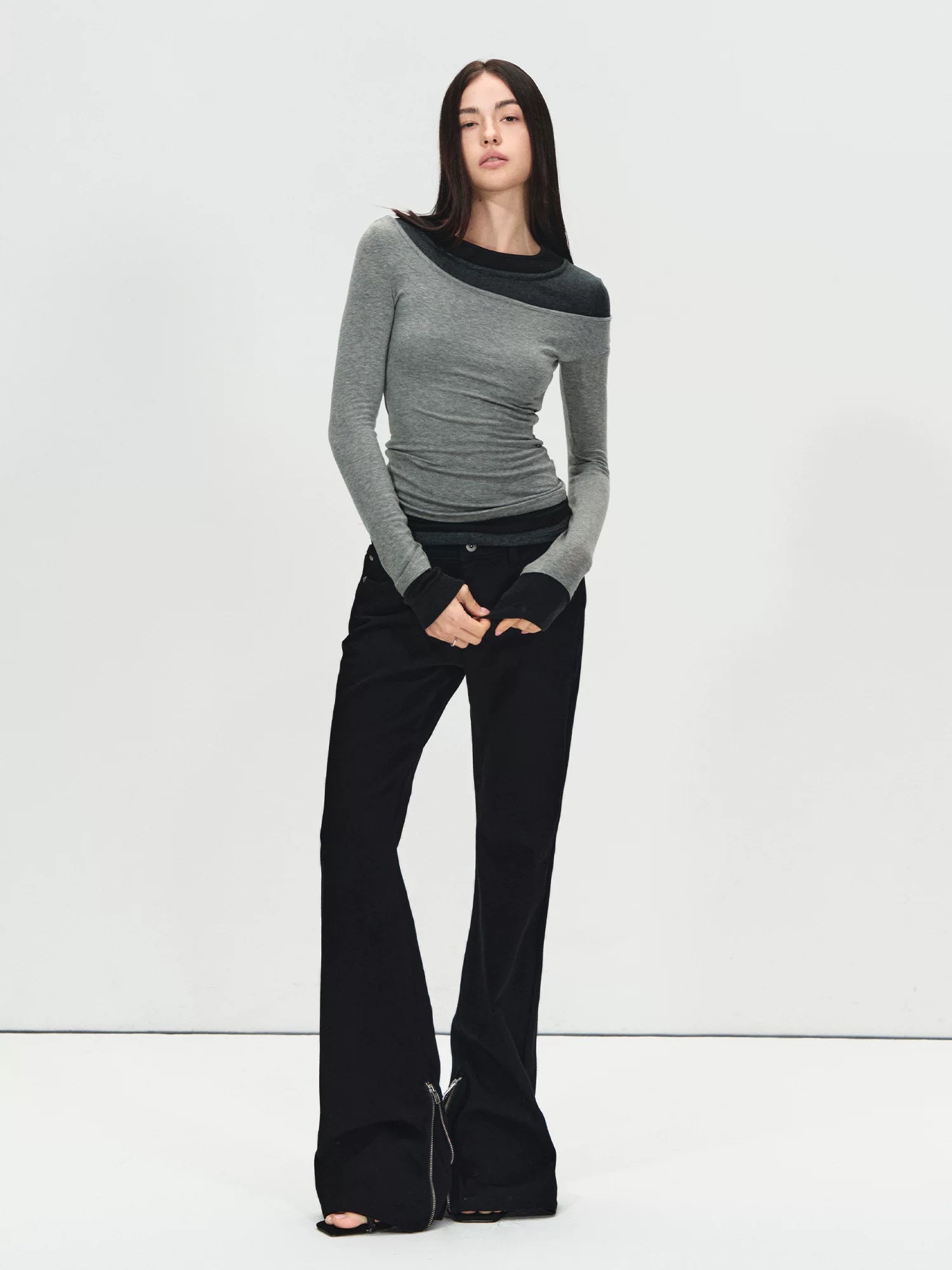 Black Mid-Rise Flare Denim Pants