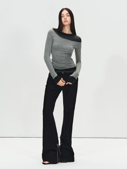 Black Mid-Rise Flare Denim Pants