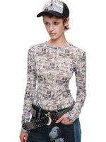 Vintage Newspaper Slim Knit Top