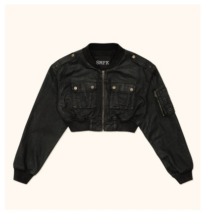 Ancient Myth Wax-coated Short Bomber Jacket