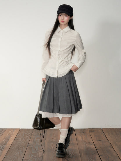 Gray Pleated Double-layer Pleated Skirt