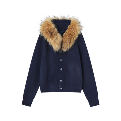 Detachable Fur Collar Fleece Hooded Cardigan