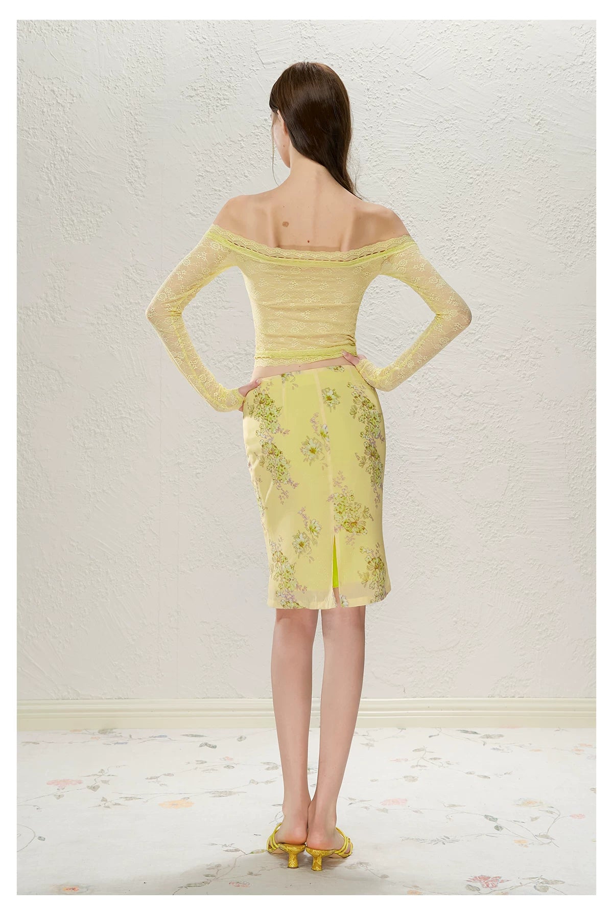 Yellow Butterfly Off-Shoulder Set
