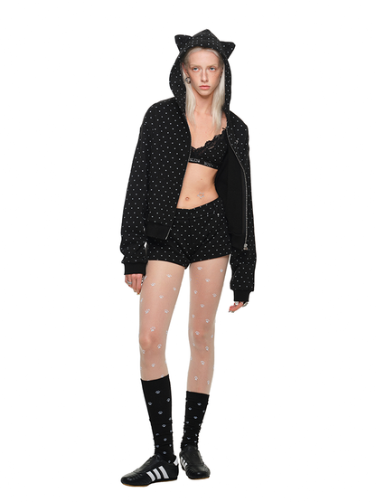 Cat Paw Polka Dot Print Hoodie