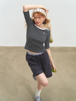Envelope Neck Mid-sleeve Striped T-Shirt