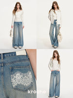 Denim Blue Lace Tie Wide-Leg Jeans