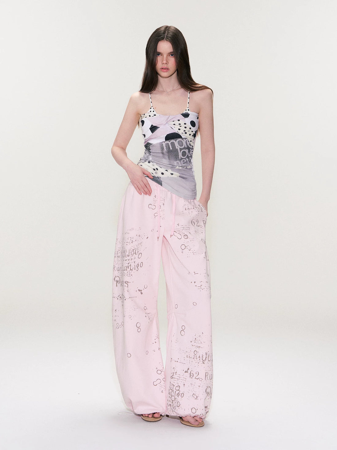 Pink Printed Wide-Leg Pants
