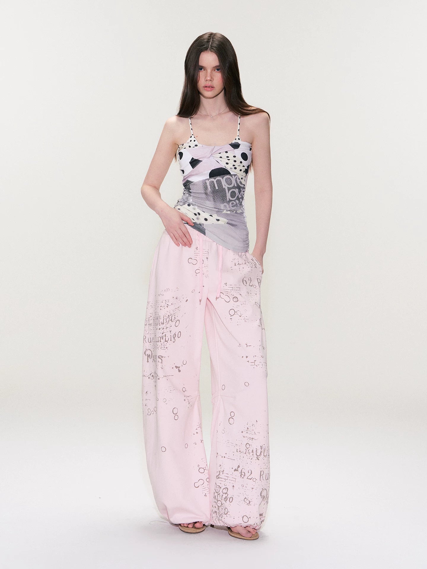 Pink Printed Wide-Leg Pants