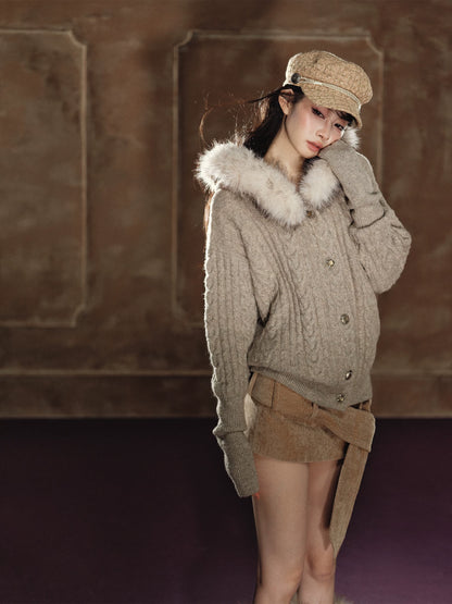 Sparkle Cable Knit Hooded Cardigan
