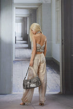 Gold Rhinestone Halter Organza Camisole