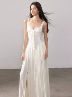 Lace Knit Spaghetti Strap Slit Long Dress