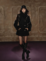 Black Wool Hourglass Coat & Scarf Set