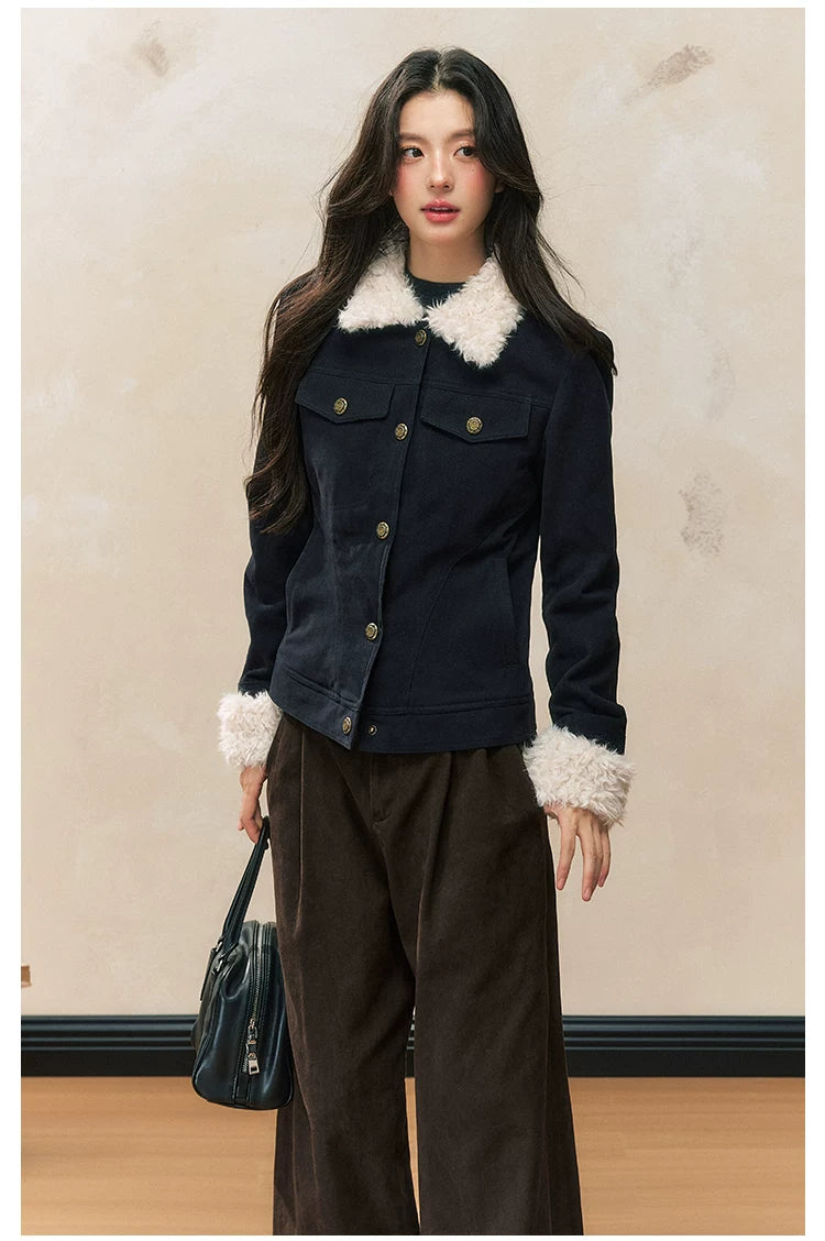 Navy Fur Collar Jacket