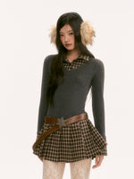 Gray Plaid Knit Midi Dress
