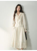 Vintage Ruffle Lace Shirt & Skirt Set