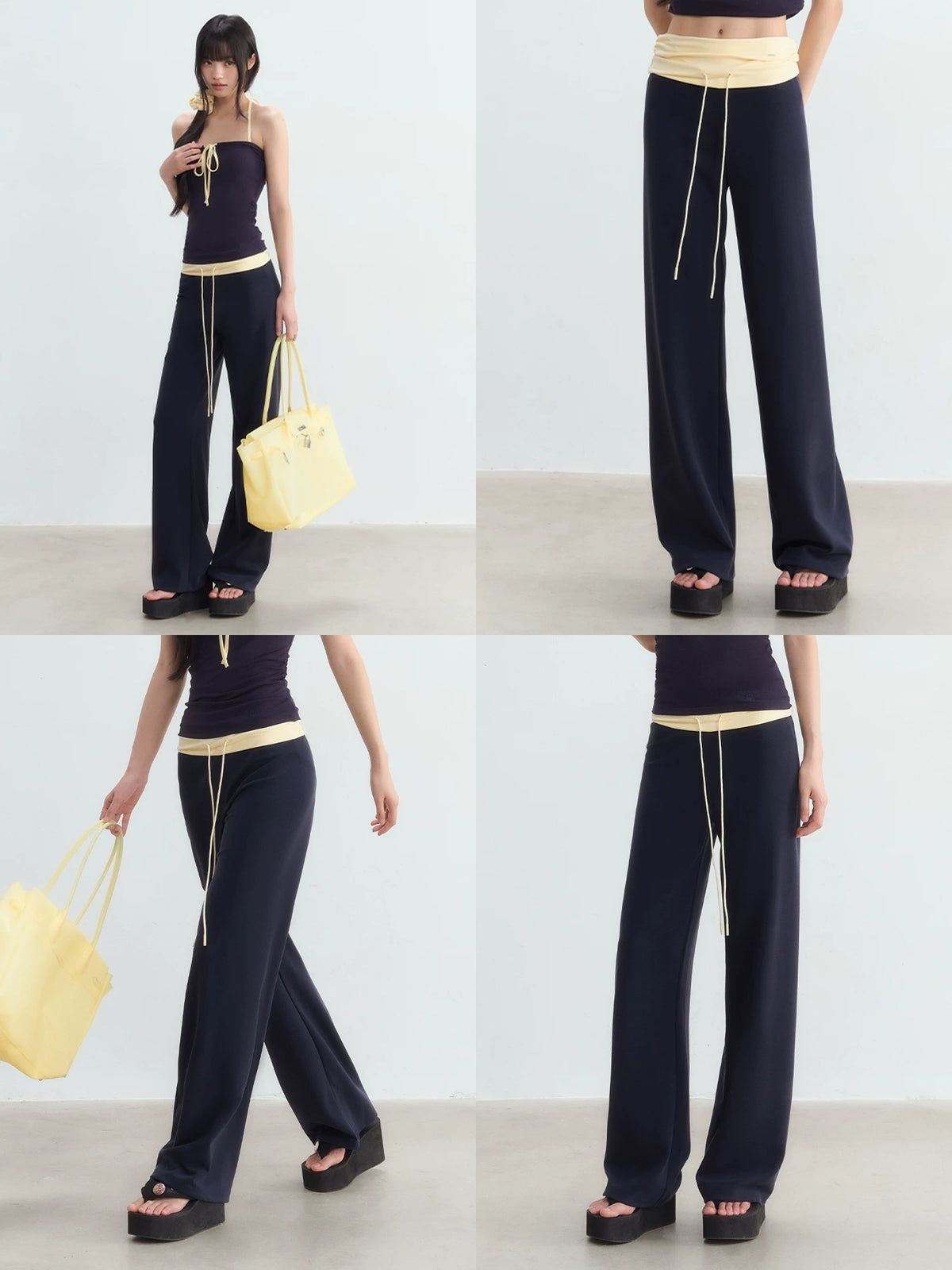 Contrast Waist Drawstring Pants