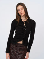 Knit Lace-Trim Panel Cardigan