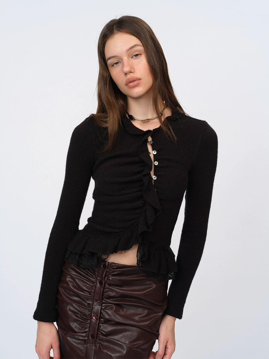 Knit Lace-Trim Panel Cardigan